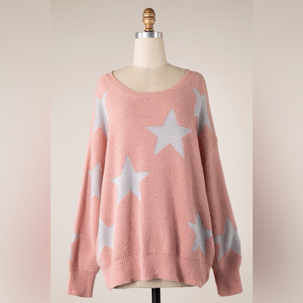 Miracle Pink and Gray Star Sweater